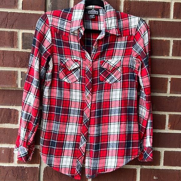Angie Plaid Button Up Flannel Shirt 
